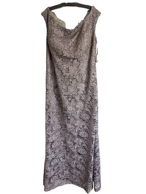 La Femme Taupe Lace Cowl Neck Maxi Dress